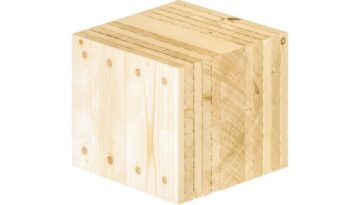 Aufbau einer Holz100-Wand: mehrere Lagen Vollholz kreuzweise verbunden, Ansicht des Wandquerschnitts