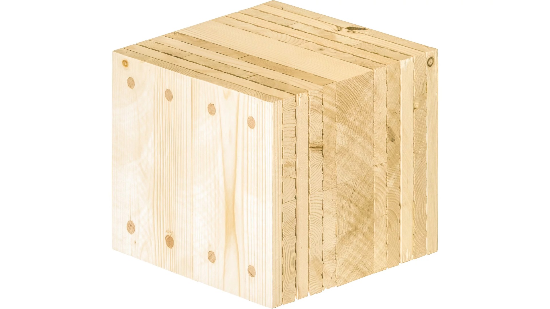 Aufbau einer Holz100-Wand: mehrere Lagen Vollholz kreuzweise verbunden, Ansicht des Wandquerschnitts